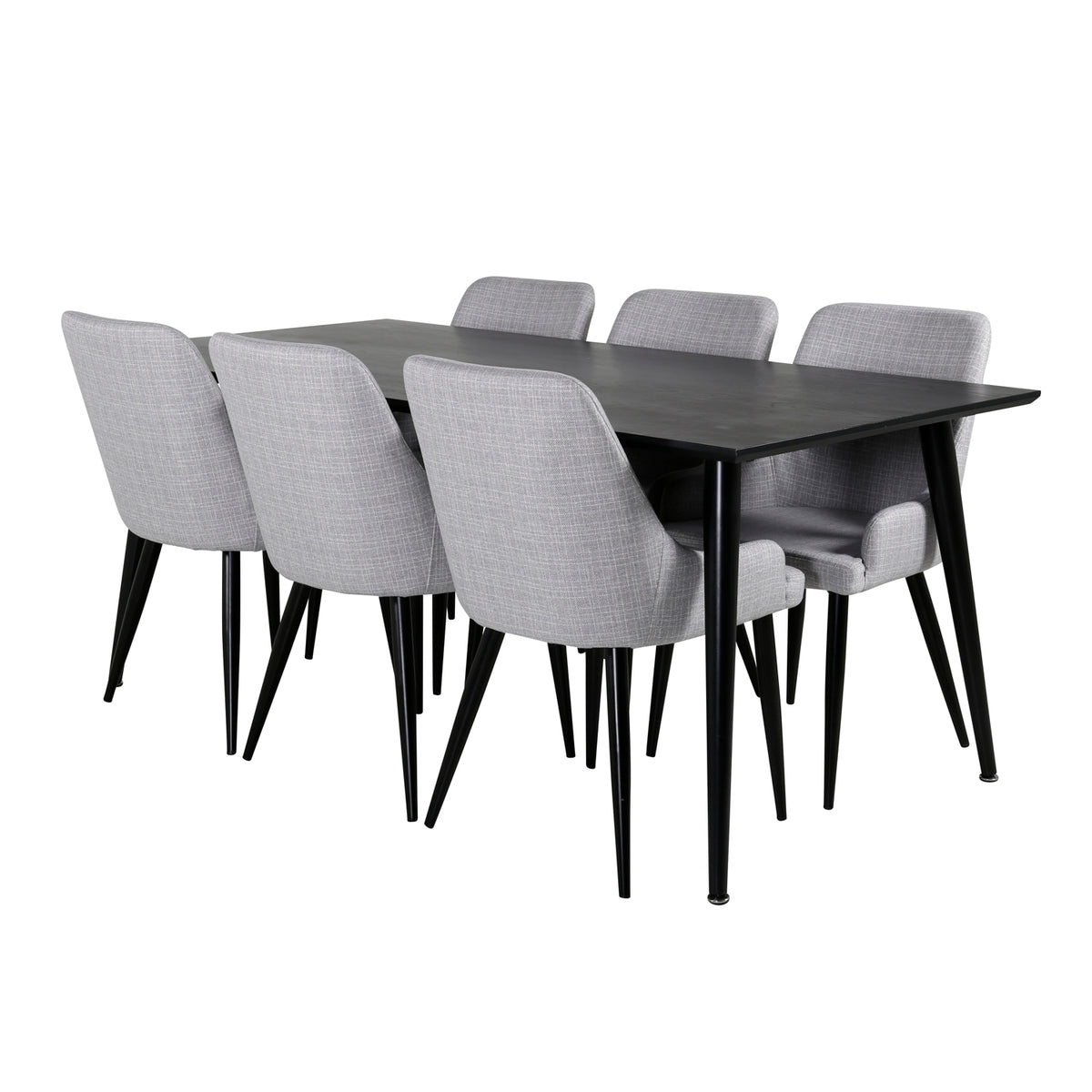 Dipp Spisebord 180 x 90 Sort & 6 Plaza Spisebordsstole Grå
