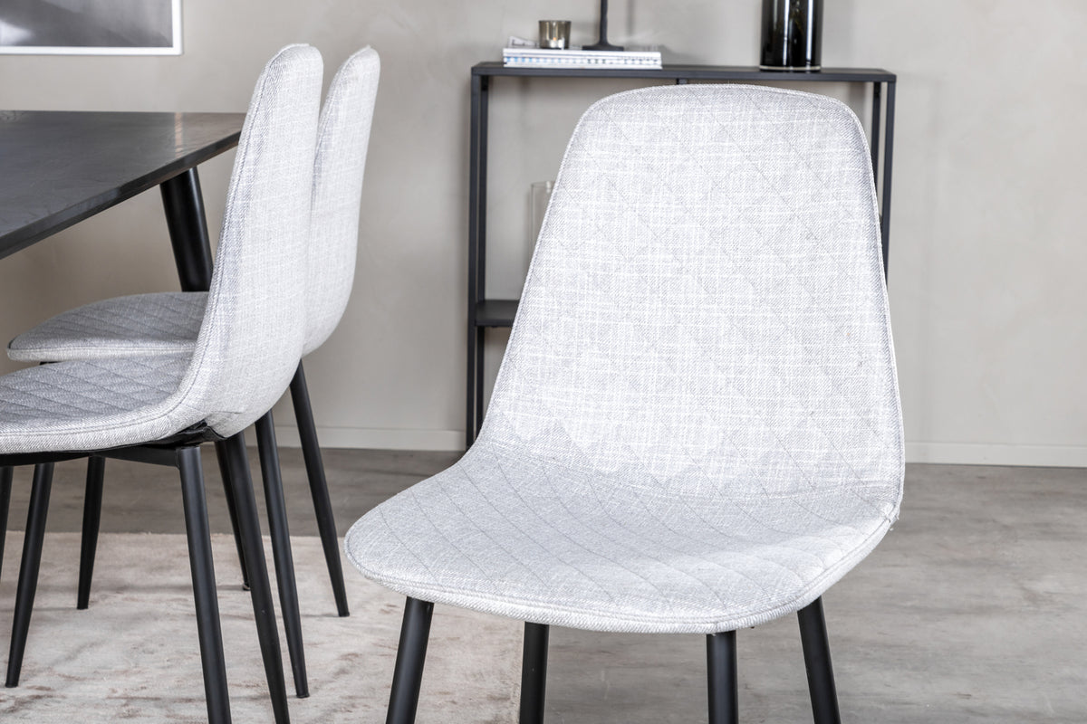 Dipp Spisebord 180 x 90 Sort & 6 stk Polar Spisebordsstole Grå