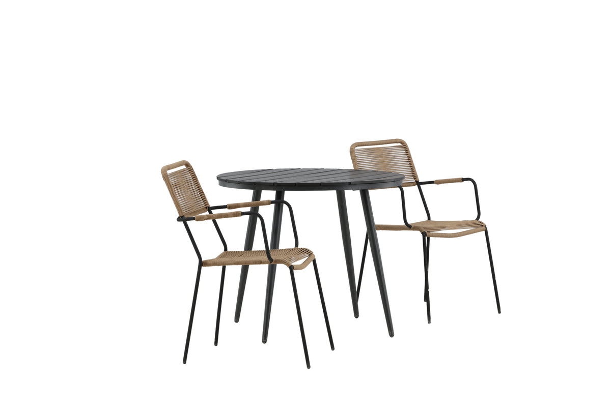 Break Cafebord ⌀90 Sort & 2 stk Lindos stole Brun