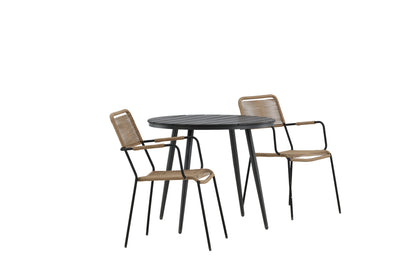 Break Cafebord ⌀90 Sort & 2 stk Lindos stole Brun