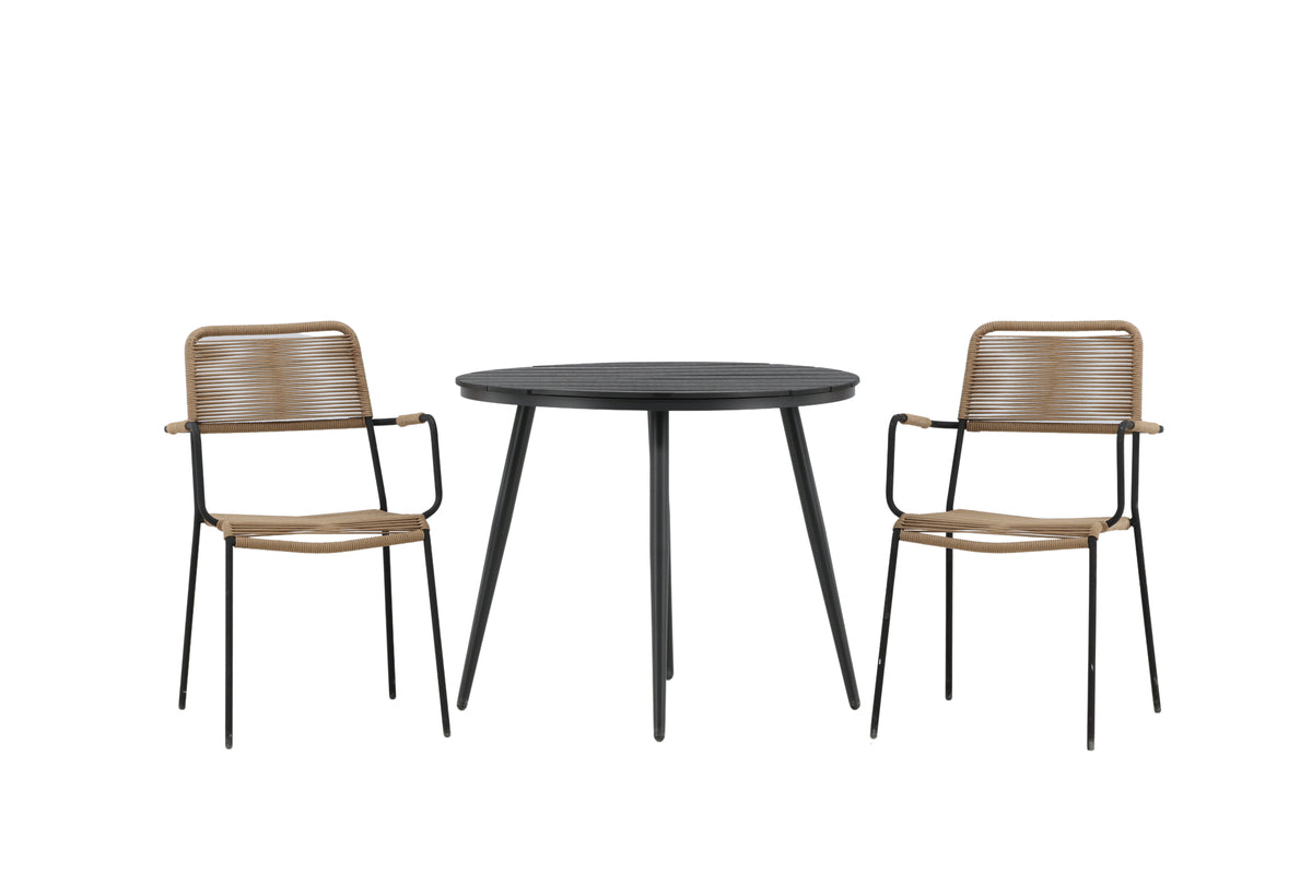 Break Cafebord ⌀90 Sort & 2 stk Lindos stole Brun