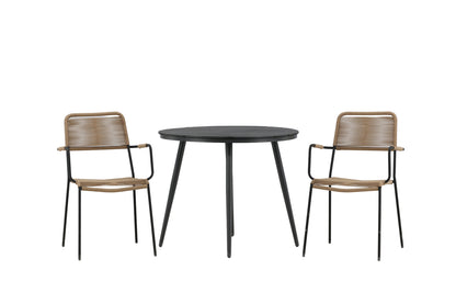 Break Cafebord ⌀90 Sort & 2 stk Lindos stole Brun