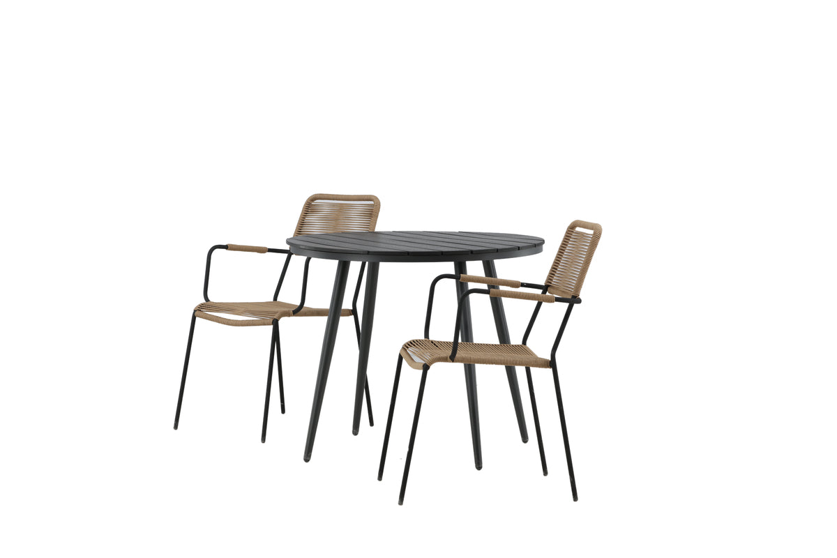 Break Cafebord ⌀90 Sort & 2 stk Lindos stole Brun