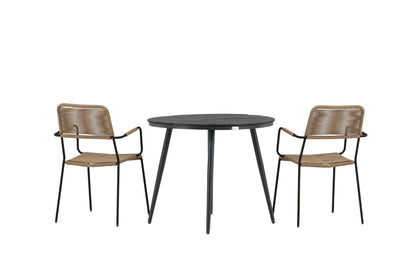 Break Cafebord ⌀90 Sort & 2 stk Lindos stole Brun