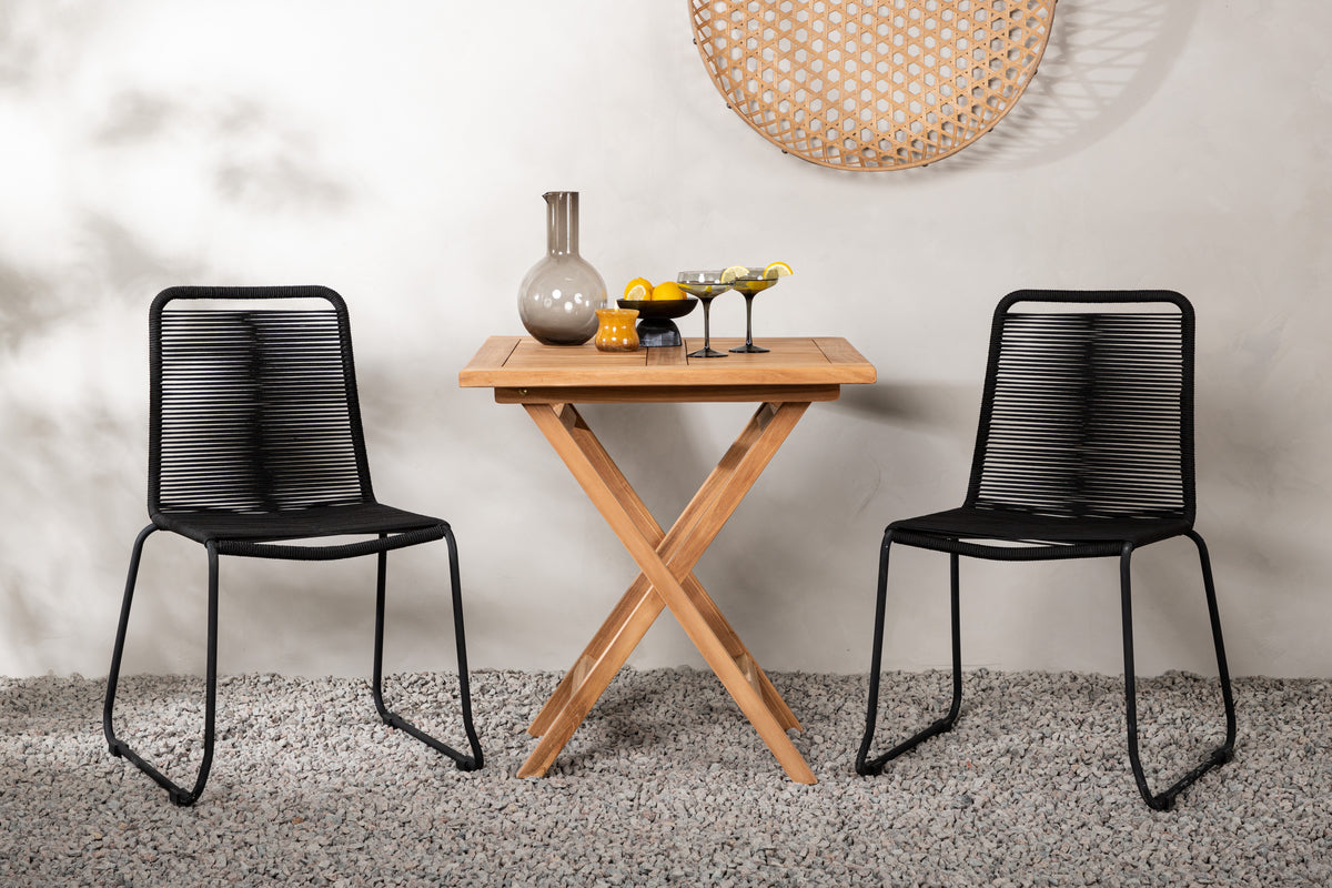 Kenya Cafebord 70 x 70 Teak & 2 stk Lindos Stol Sort