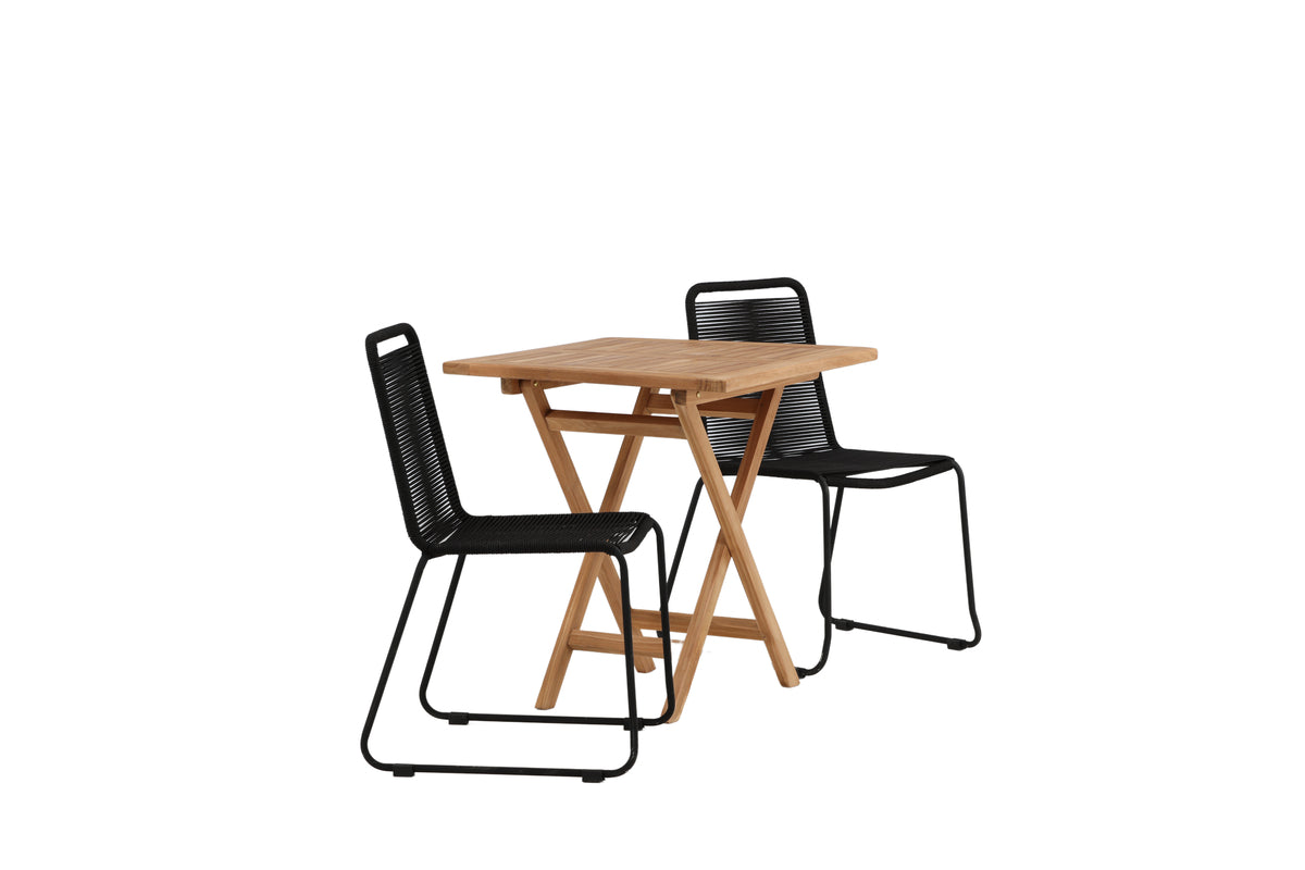 Kenya Cafebord 70 x 70 Teak & 2 stk Lindos Stol Sort
