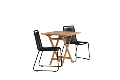 Kenya Cafebord 70 x 70 Teak & 2 stk Lindos Stol Sort