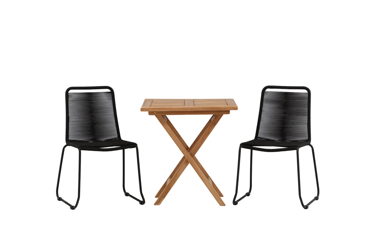 Kenya Cafebord 70 x 70 Teak & 2 stk Lindos Stol Sort