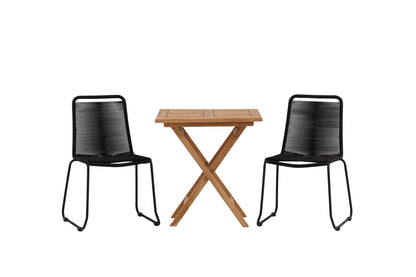 Kenya Cafebord 70 x 70 Teak & 2 stk Lindos Stol Sort