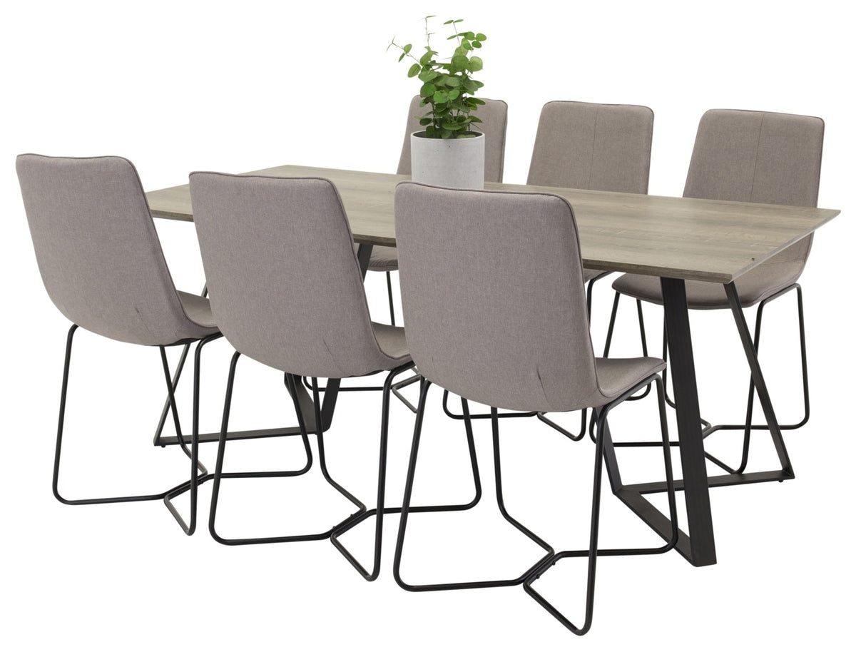 Marina spisebord 180 X 90 Natur & 6 X Spisebordsstole Brun
