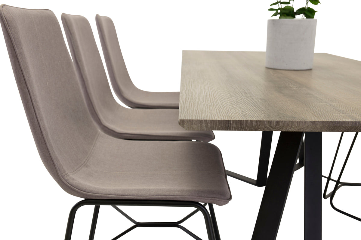 Marina spisebord 180 X 90 Natur & 6 X Spisebordsstole Brun