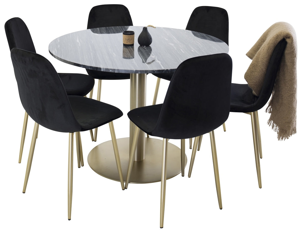 Estelle Rundt spisebord ⌀106 mørkegrå & 6 stk Polar spisebordsstole Sort