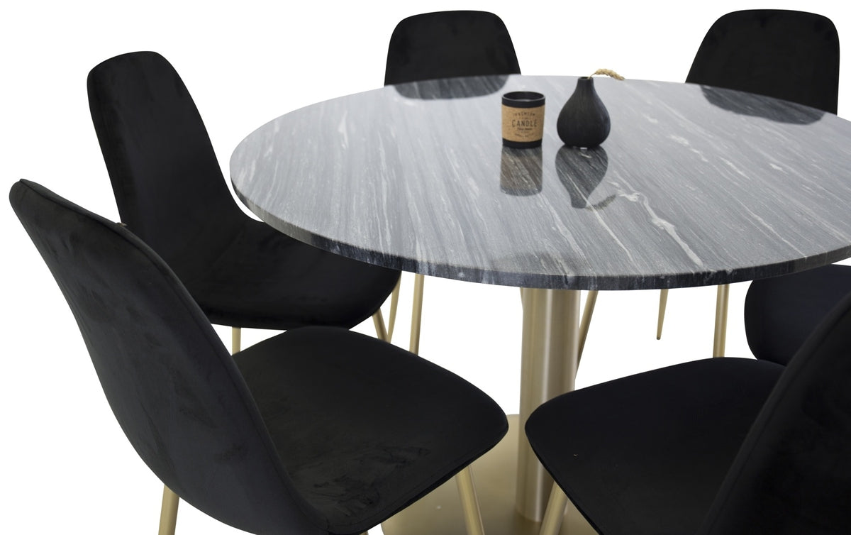 Estelle Rundt spisebord ⌀106 mørkegrå & 6 stk Polar spisebordsstole Sort