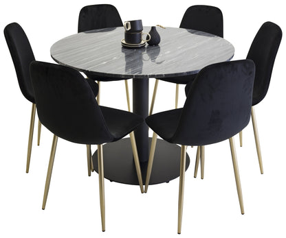 Estelle Rundt spisebord ⌀106 mørkegrå & 6 stk Polar spisebordsstole Sort