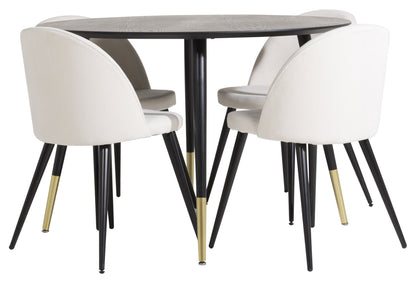 Dipp Rundt Spisebord ⌀115 Sort & 4 Stk Velvet Spisebordsstole Cremefarvet