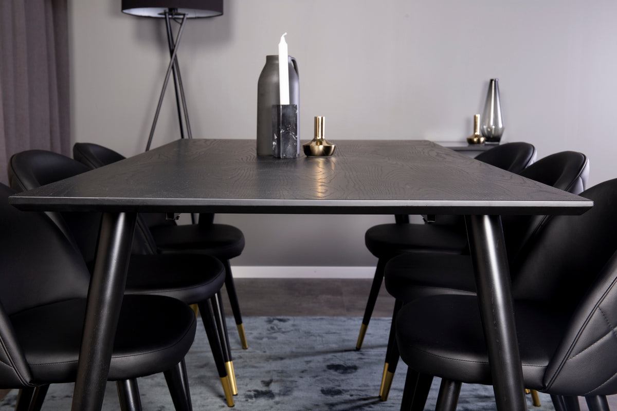 Dipp Spisebord 180 x 90 Sort & 6 stol Velvet spisebordsstole Sort