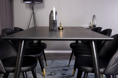 Dipp Spisebord 180 x 90 Sort & 6 stol Velvet spisebordsstole Sort