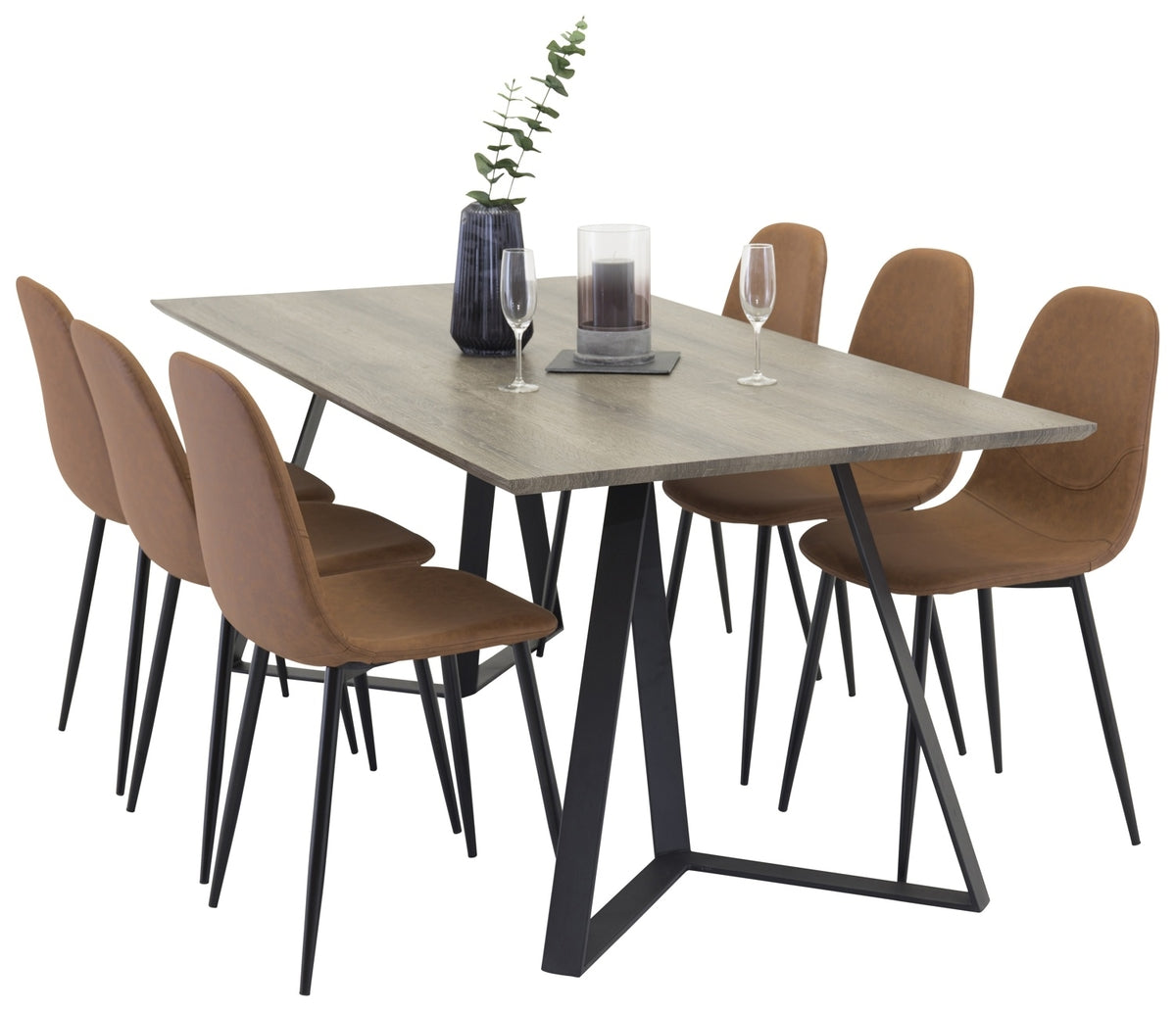 Marina Spisebord 180 x 90 Natur & 6 stk Polar Spisebordsstole Brun
