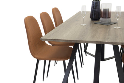 Marina Spisebord 180 x 90 Natur & 6 stk Polar Spisebordsstole Brun