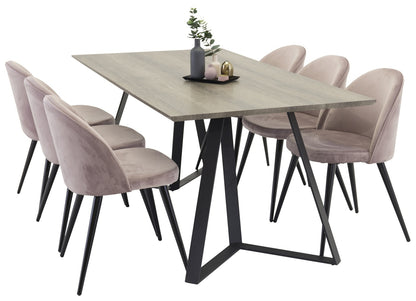 Marina Spisebord 190 x 80 Natur & 6 stk Velvet Spisebordsstole Dusty pink