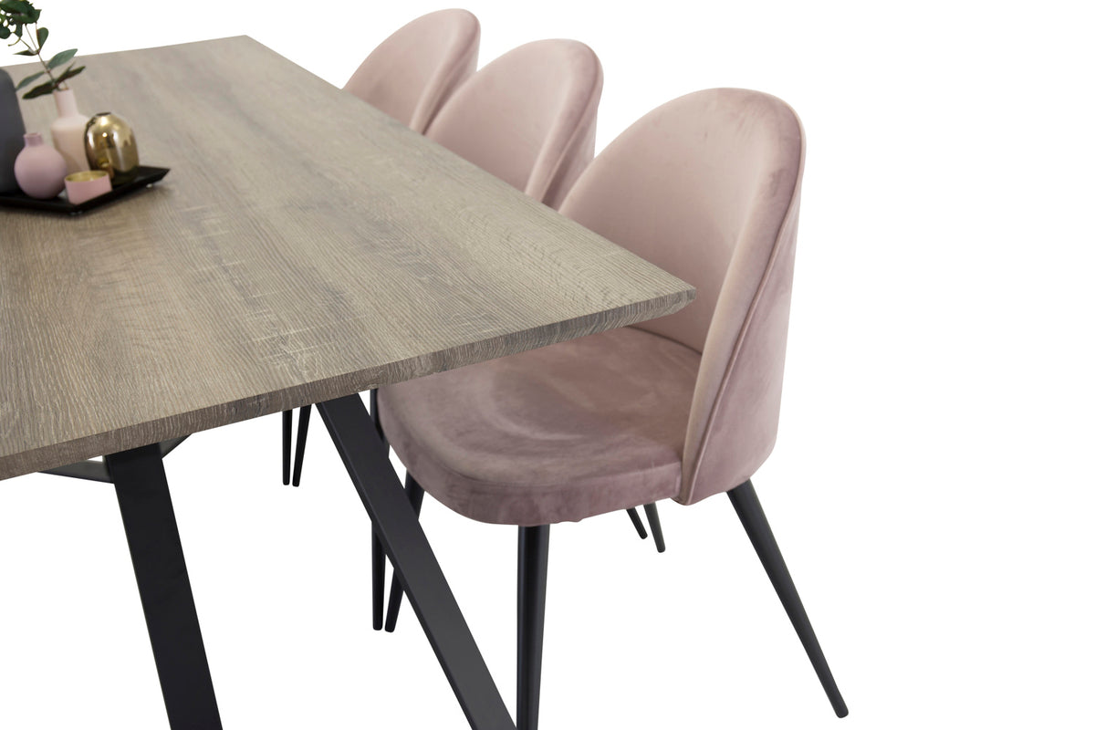 Marina Spisebord 190 x 80 Natur & 6 stk Velvet Spisebordsstole Dusty pink