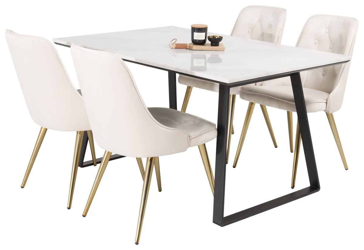 Estelle Spisebord 140 x 90 sort & 4 stk Velvet Deluxe spisebordsstole Beige