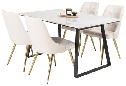Estelle Spisebord 140 x 90 sort & 4 stk Velvet Deluxe spisebordsstole Beige