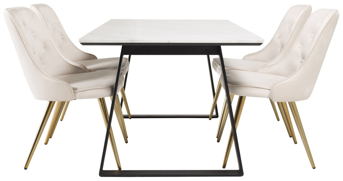 Estelle Spisebord 140 x 90 sort & 4 stk Velvet Deluxe spisebordsstole Beige