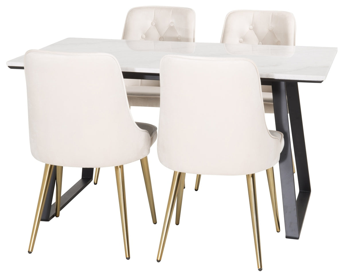 Estelle Spisebord 140 x 90 sort & 4 stk Velvet Deluxe spisebordsstole Beige