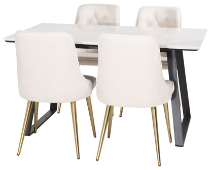 Estelle Spisebord 140 x 90 sort & 4 stk Velvet Deluxe spisebordsstole Beige