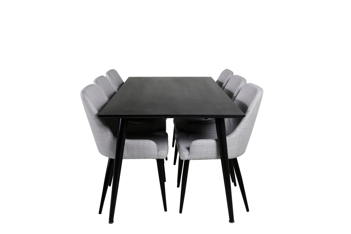 Dipp Spisebord 180 x 90 Sort & 6 Plaza Spisebordsstole Grå