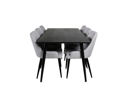 Dipp Spisebord 180 x 90 Sort & 6 Plaza Spisebordsstole Grå