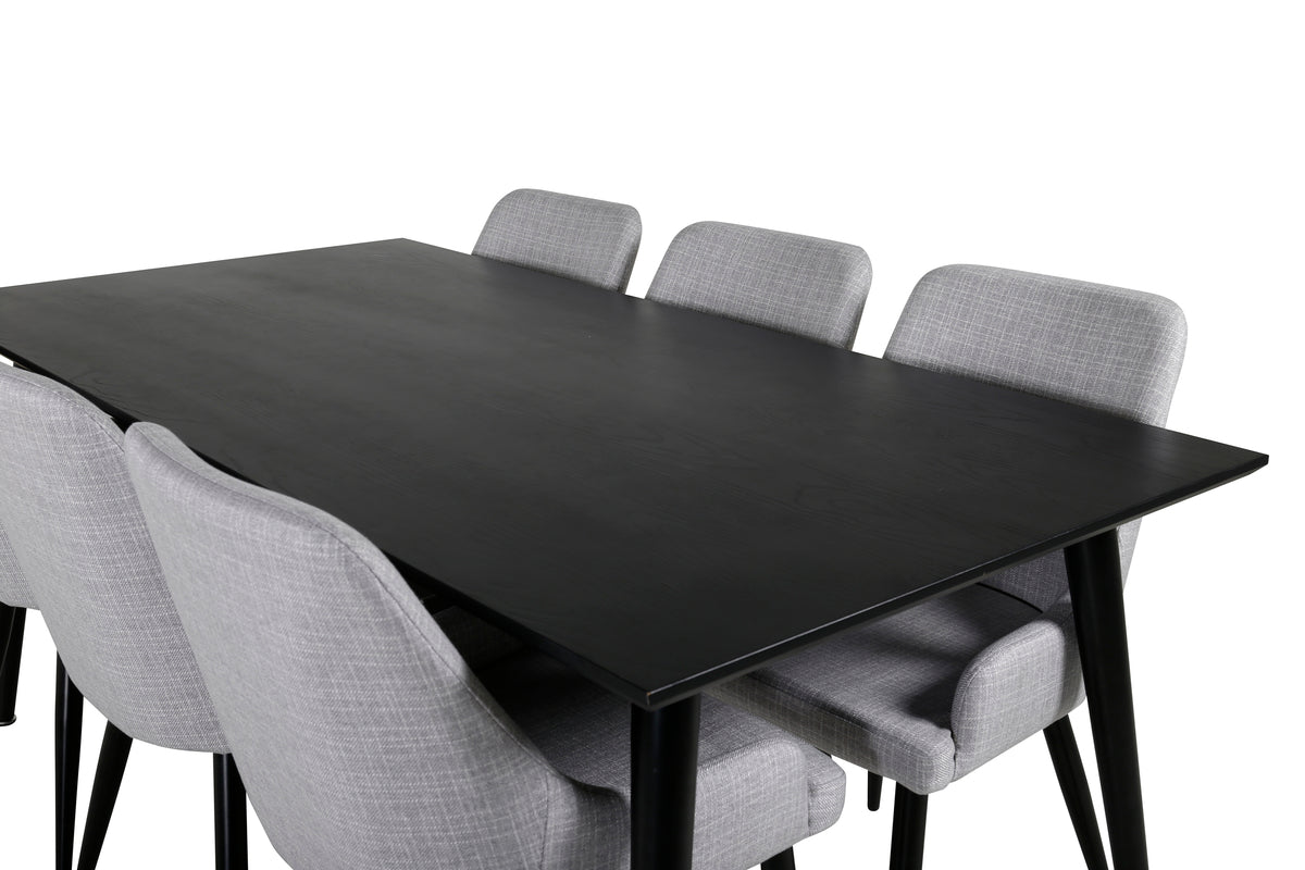 Dipp Spisebord 180 x 90 Sort & 6 Plaza Spisebordsstole Grå