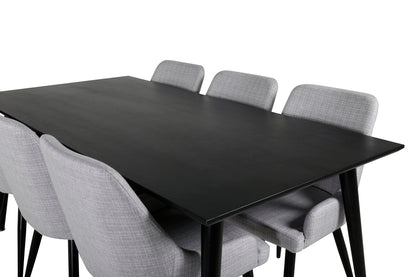 Dipp Spisebord 180 x 90 Sort & 6 Plaza Spisebordsstole Grå