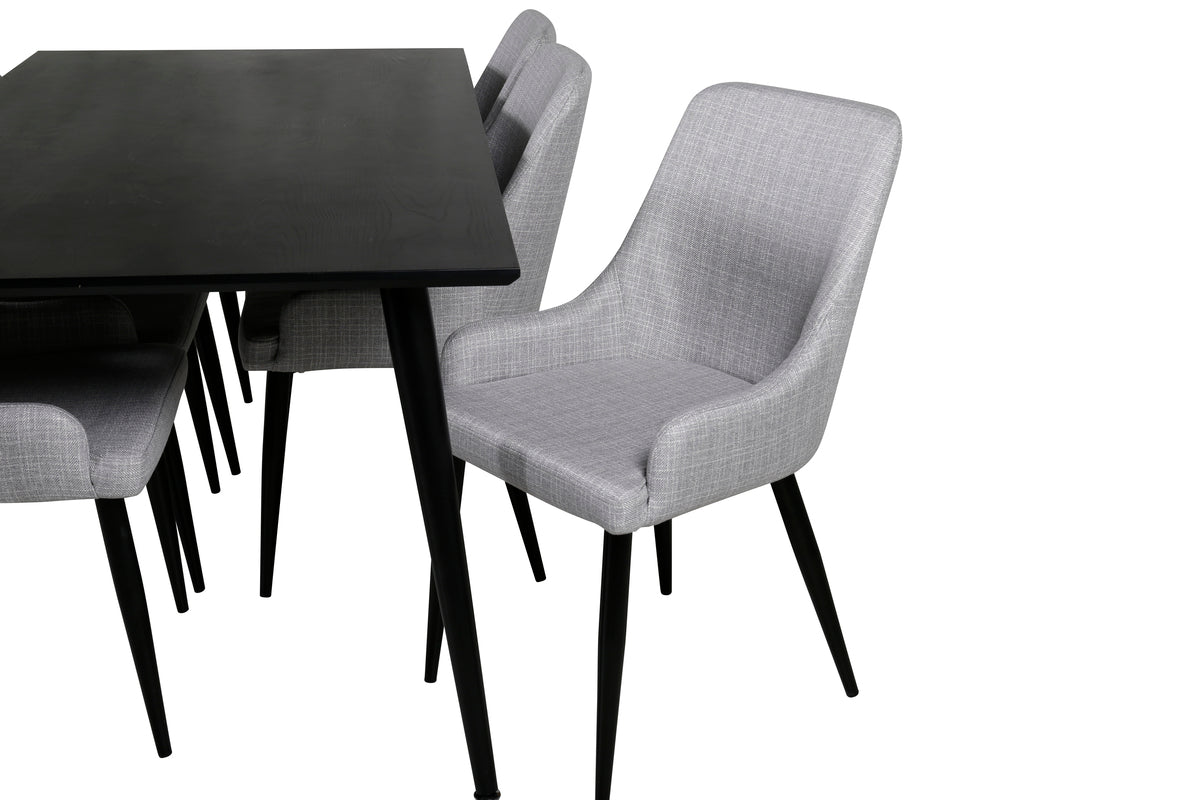 Dipp Spisebord 180 x 90 Sort & 6 Plaza Spisebordsstole Grå