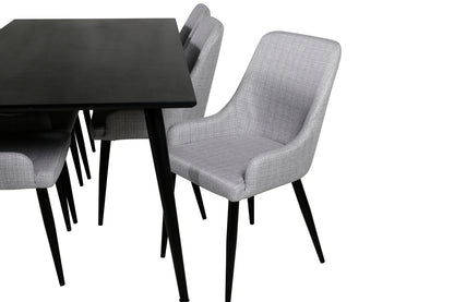 Dipp Spisebord 180 x 90 Sort & 6 Plaza Spisebordsstole Grå