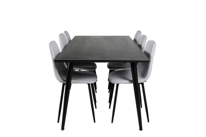 Dipp Spisebord 180 x 90 Sort & 6 stk Polar Spisebordsstole Grå