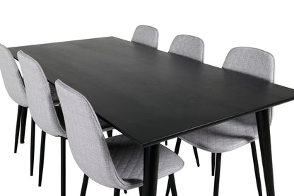 Dipp Spisebord 180 x 90 Sort & 6 stk Polar Spisebordsstole Grå