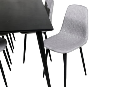 Dipp Spisebord 180 x 90 Sort & 6 stk Polar Spisebordsstole Grå