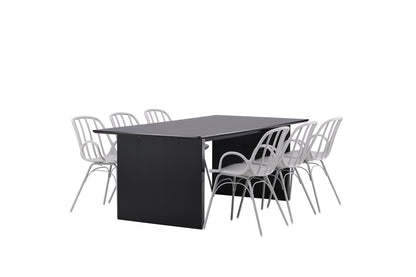 Spisebordssæt Dyrön Spisebordsstol 6 stk Lysegrå & Vail Spisebord 200 x 100 Sort