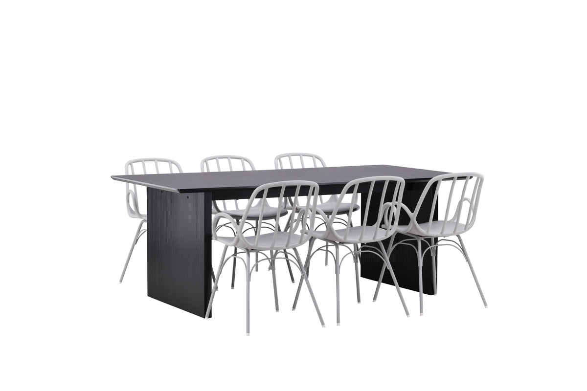 Spisebordssæt Dyrön Spisebordsstol 6 stk Lysegrå & Vail Spisebord 200 x 100 Sort