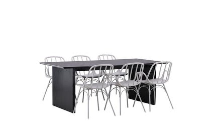 Spisebordssæt Dyrön Spisebordsstol 6 stk Lysegrå & Vail Spisebord 200 x 100 Sort