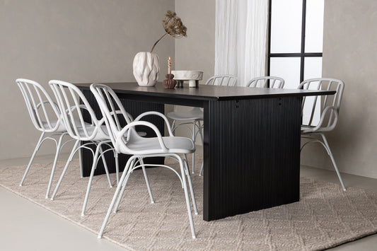 Spisebordssæt Dyrön Spisebordsstol 6 stk Lysegrå & Vail Spisebord 200 x 100 Sort