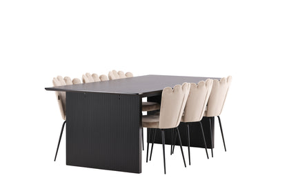 Spisebordssæt Limhamn Spisebordsstol Beige 6 stk & Vail Spisebord 200 x 100 Sort