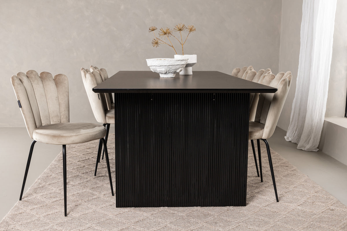 Spisebordssæt Limhamn Spisebordsstol Beige 6 stk & Vail Spisebord 200 x 100 Sort