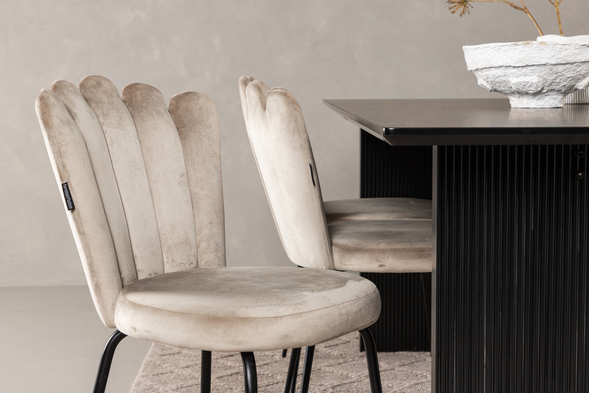 Spisebordssæt Limhamn Spisebordsstol Beige 6 stk & Vail Spisebord 200 x 100 Sort