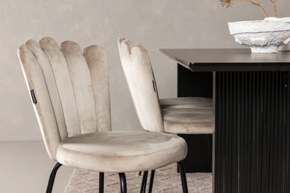 Spisebordssæt Limhamn Spisebordsstol Beige 6 stk & Vail Spisebord 200 x 100 Sort