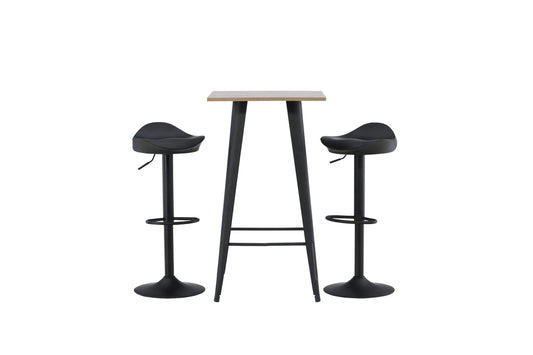 Tempe & Adesto Barbord 60 x 60 Valnød + Barstole 2-stk Sort