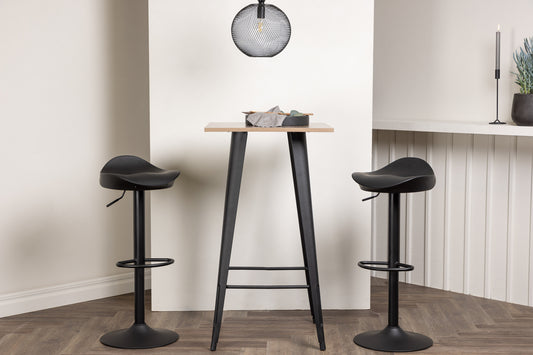 Tempe & Adesto Barbord 60 x 60 Valnød + Barstole 2-stk Sort