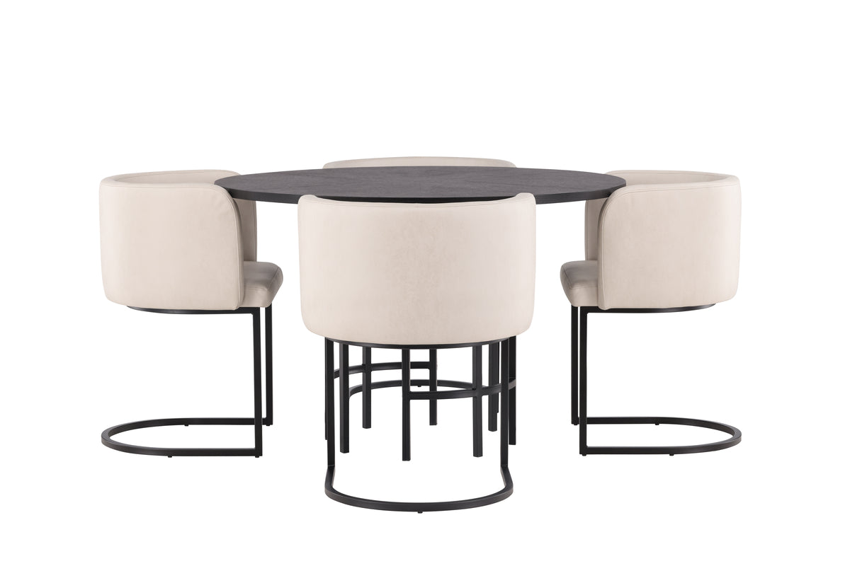 Copenhagen Rundt Spisebord ⌀115 Sort & 4 stk Simrishamn Beige